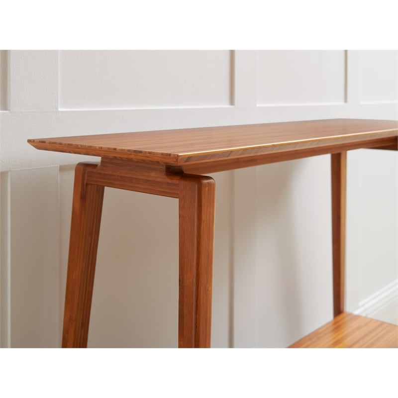 Maklaine 2-Tier Solid Bamboo Console Table with Splayed Legs in Copper