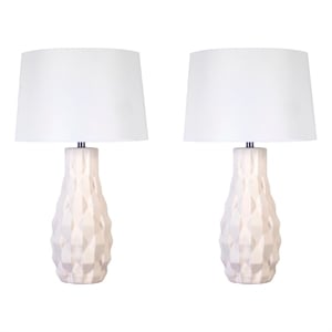 Maklaine Set of 2 Ceramic Table Lamps with Linen Shades in White Sand