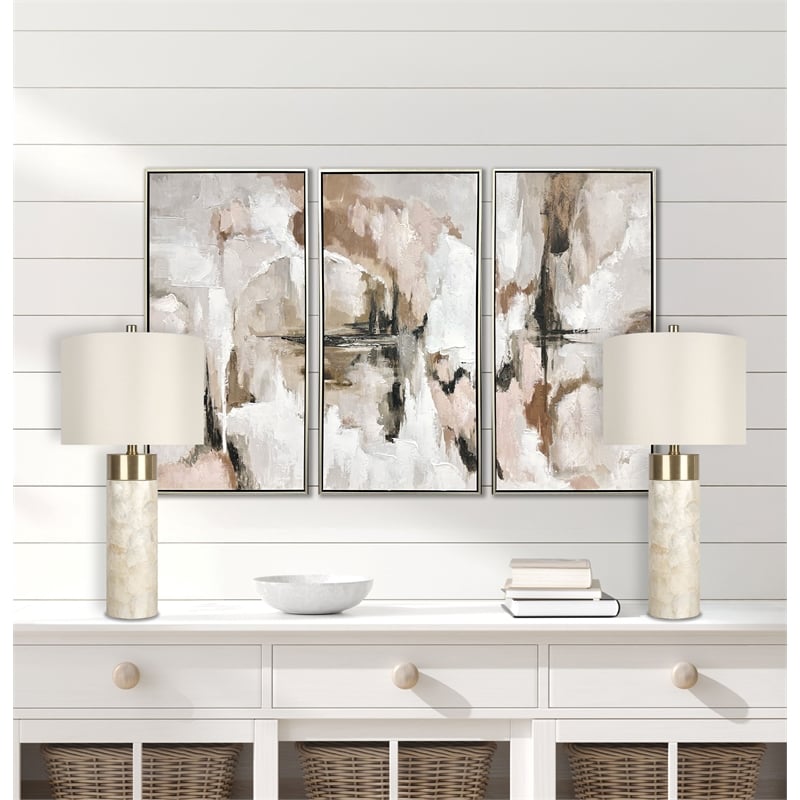 Maklaine Set of 2 Shell Table Lamps with Soft Gold Accents in Ivory