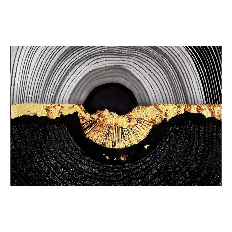 Maklaine Abstract Gold Circle Tempered Glass Wall Art in Multicolor