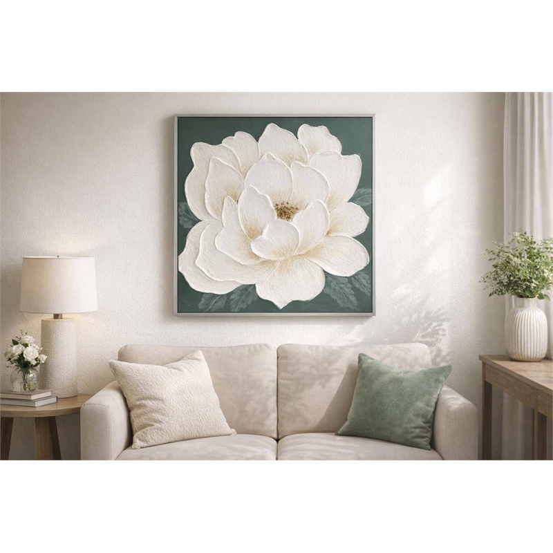 Maklaine Ivory Bloom II Hand-Painted Framed Canvas 24