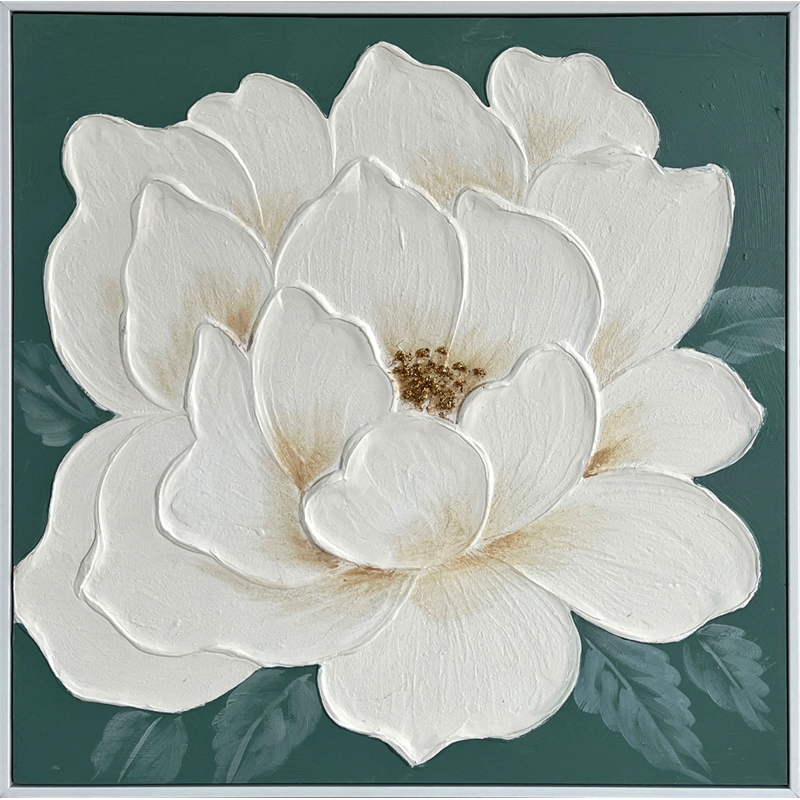 Maklaine Ivory Bloom II Hand-Painted Framed Canvas 24