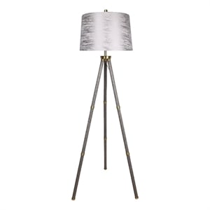Maklaine Faux Leather Tripod Floor Lamp with Silver Shade in Greige