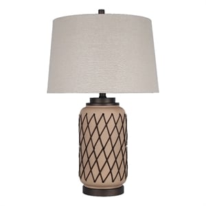 Maklaine 27&quot x 17&quot Ceramic Table Lamp with Linen Shade in Terra
