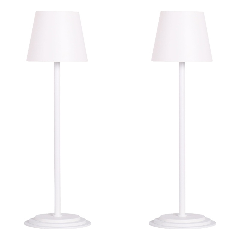 Maklaine Set of 2 Rechargeable LED Metal Table Lamps in White