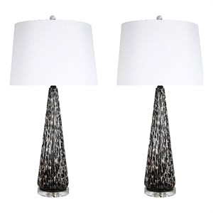 Maklaine Set of 2 Art Glass Table Lamps with Crystal Accents in Black