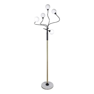 Maklaine Metal Floor Lamp with Glass Globes and White Marble Base