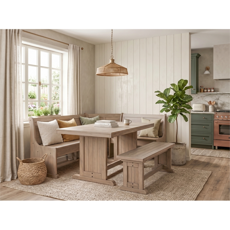 Maklaine Reversible Wood Breakfast Nook Dining Set with Storage in Hazelnut