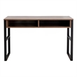 Maklaine Walnut Industrial Study Desk with Metal Frame and Storage Space