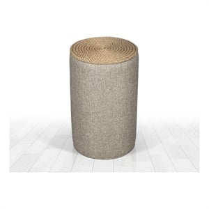Maklaine Beige Jute Rope Cylindrical Pouffe with Cotton Linen Cushion