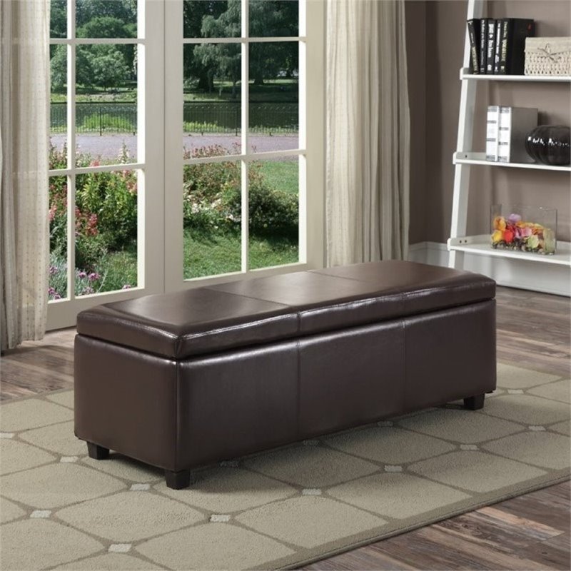 Kingfisher Lane Faux Leather Storage Bench in Brown