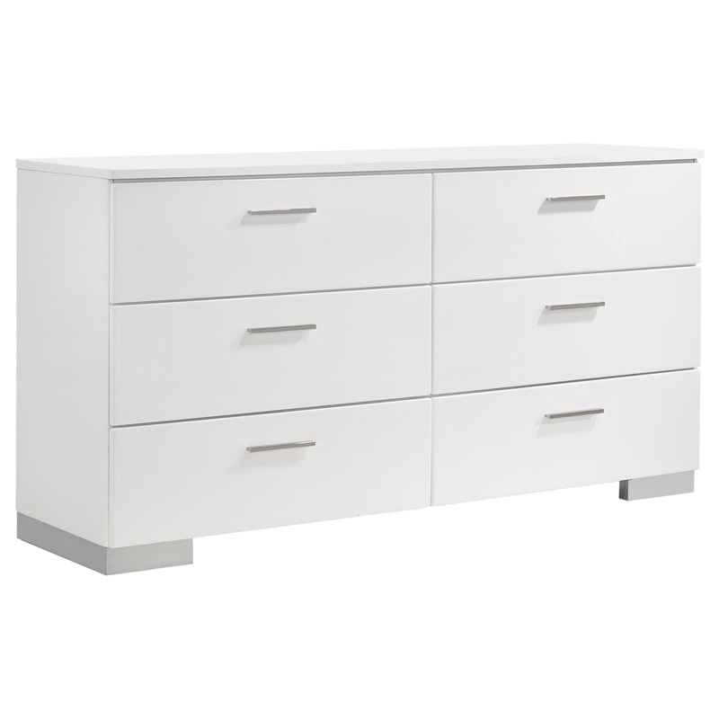 Kingfisher Lane 6-Drawer Contemporary Wood Dresser with Chrome Legs in White