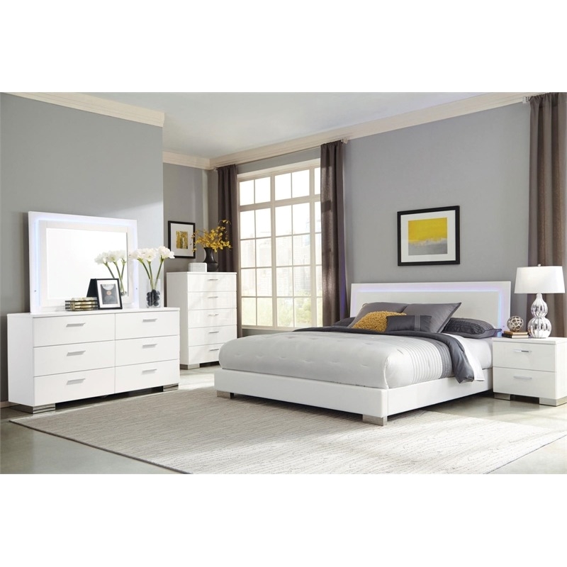 Kingfisher Lane 6-Drawer Contemporary Wood Dresser with Chrome Legs in White