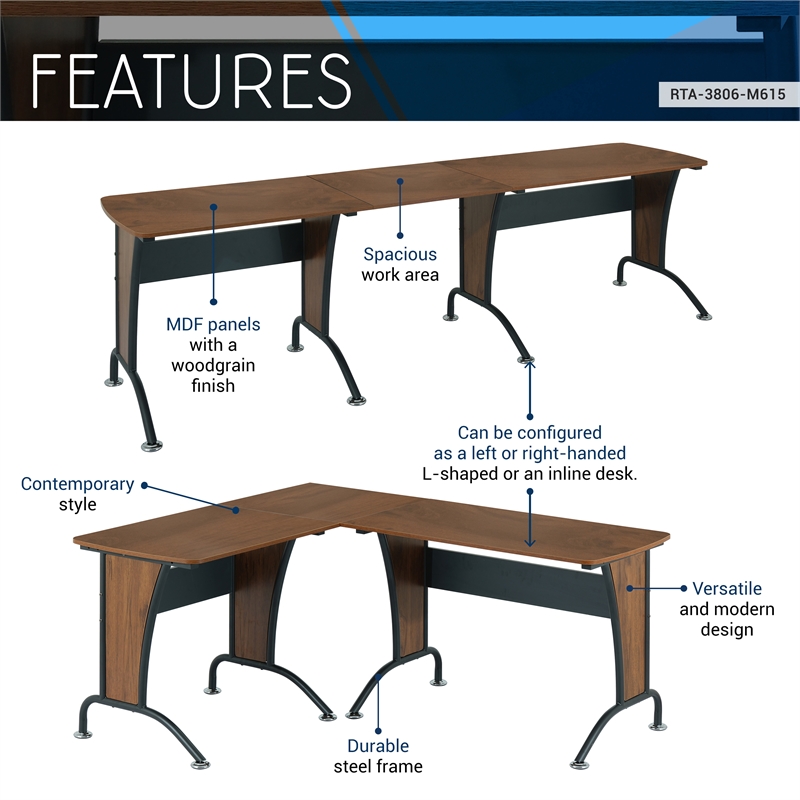 Kingfisher Lane Wood and Metal L-Shaped Computer Desk in Mahogany