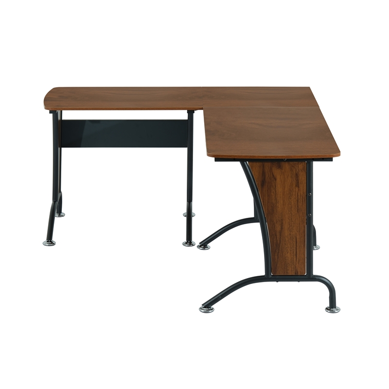 Kingfisher Lane Wood and Metal L-Shaped Computer Desk in Mahogany