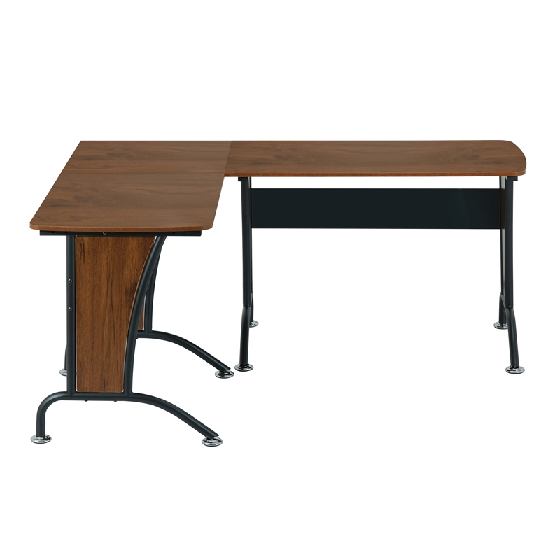 Kingfisher Lane Wood and Metal L-Shaped Computer Desk in Mahogany