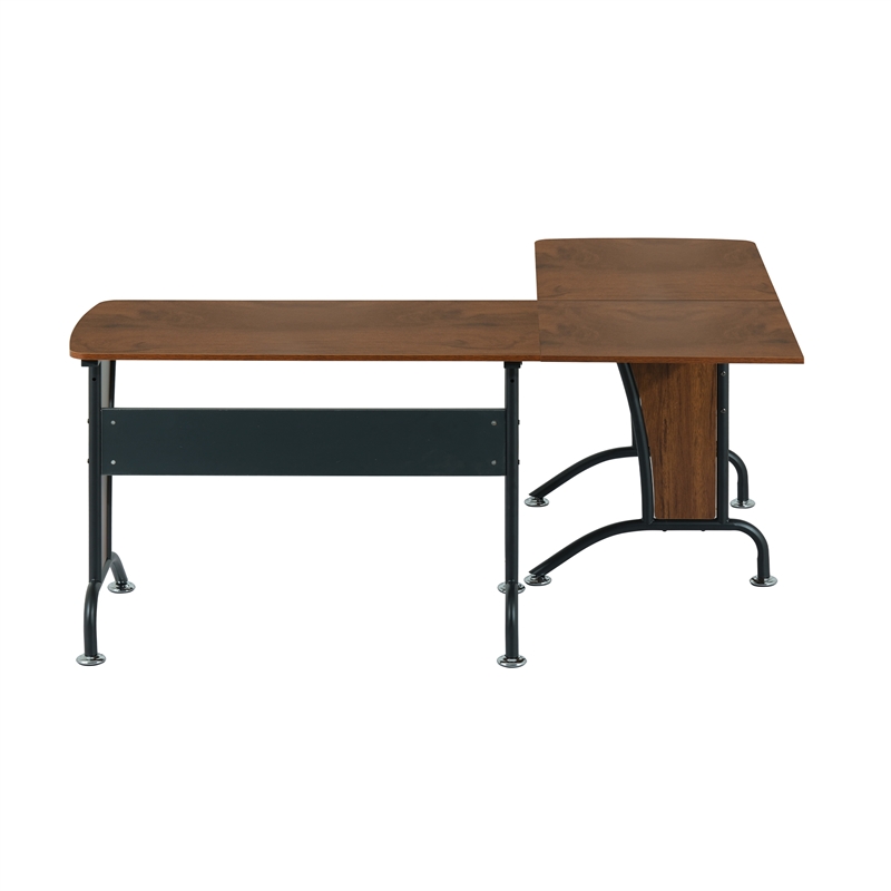 Kingfisher Lane Wood and Metal L-Shaped Computer Desk in Mahogany