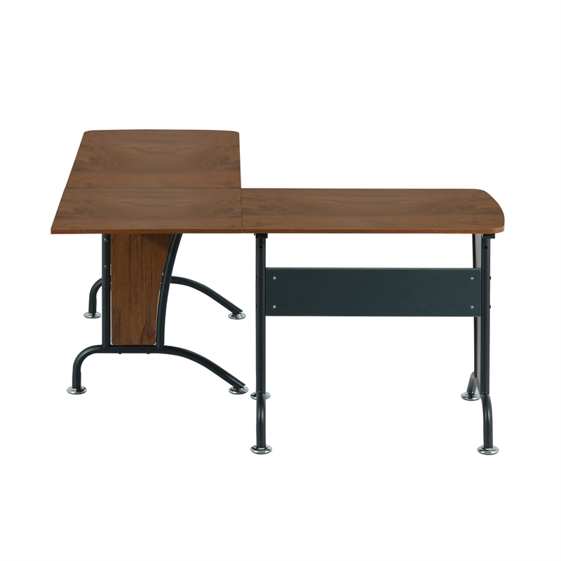 Kingfisher Lane Wood and Metal L-Shaped Computer Desk in Mahogany