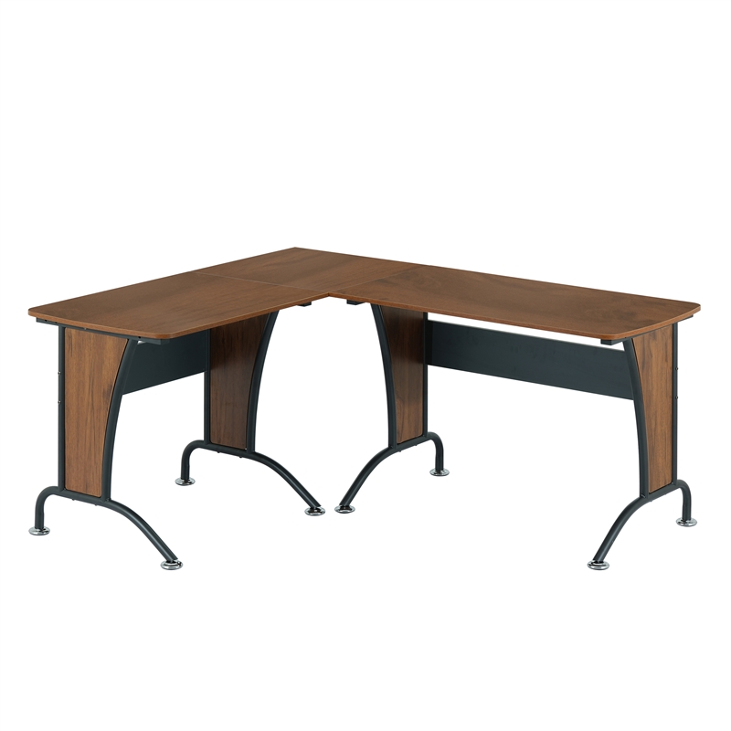 Kingfisher Lane Wood and Metal L-Shaped Computer Desk in Mahogany