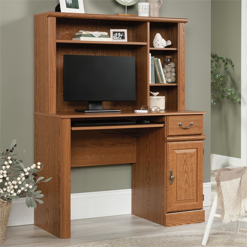 Kingfisher Lane Traditional Wood Small Computer Desk with Hutch in Carolina Oak