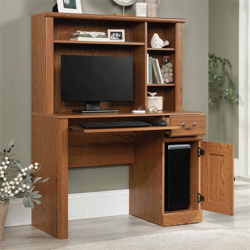 Kingfisher Lane Traditional Wood Small Computer Desk with Hutch in Carolina Oak