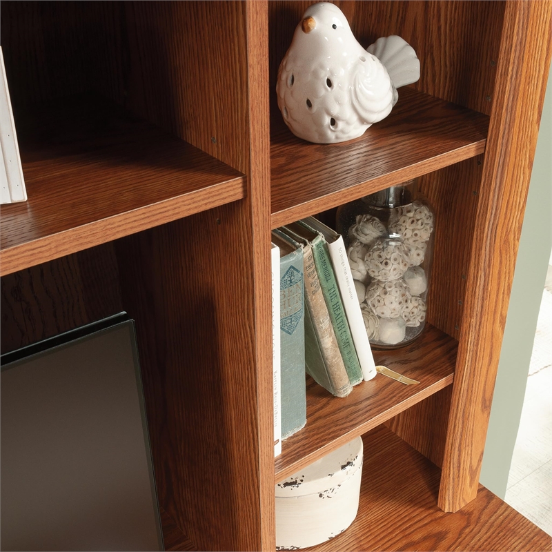 Kingfisher Lane Traditional Wood Small Computer Desk with Hutch in Carolina Oak