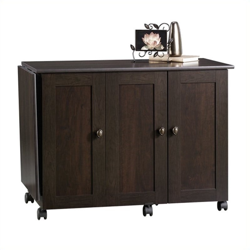Kingfisher Lane Engineered Wood Craft and Mobile Sewing Cart in Cinnamon Cherry