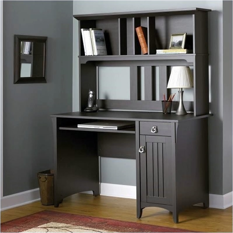 Kingfisher Lane Contemporary Engineered Wood Desk with Hutch in Vintage Black