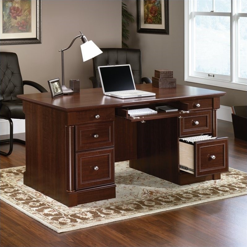 Kingfisher Lane Engineered Wood 6-Drawers Executive Desk in Select Cherry