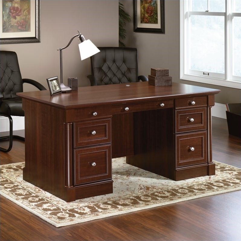 Kingfisher Lane Engineered Wood 6-Drawers Executive Desk in Select Cherry