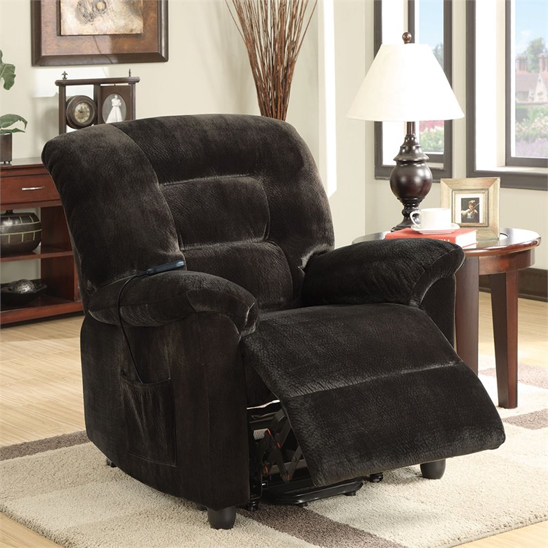 Kingfisher Lane Velvet Upholstered Power Lift Recliner in Dark