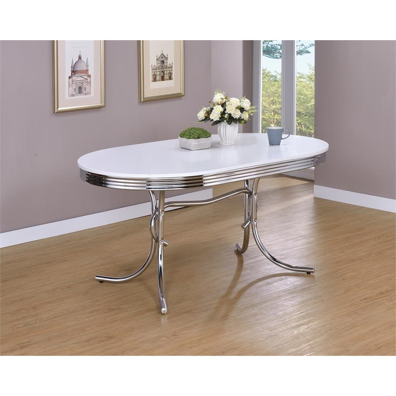 Kingfisher Lane Contemporary Oval Wood Dining Table in White