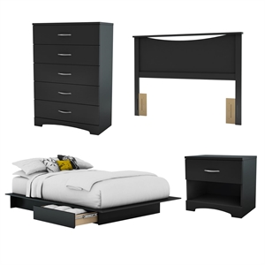 Kingfisher Lane Contemporary Wood 4 Piece Full Bedroom Set in Pure Black
