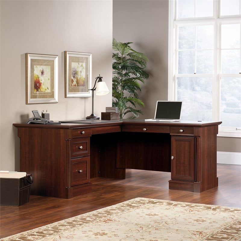 Kingfisher Lane L-Shaped Contemporary Engineered Wood Desk in Select Cherry