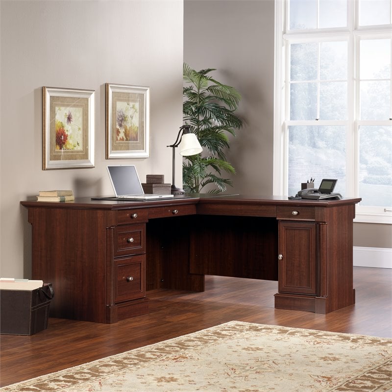 Kingfisher Lane L-Shaped Contemporary Engineered Wood Desk in Select Cherry