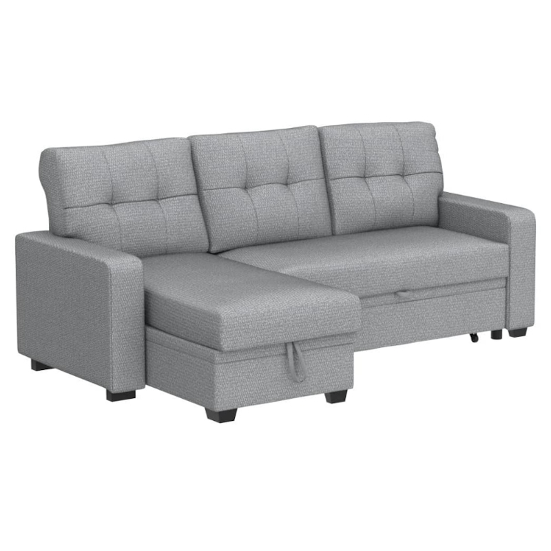 Kingfisher Lane Traditional Fabric Reversible Sleeper Sectional in Light Gray