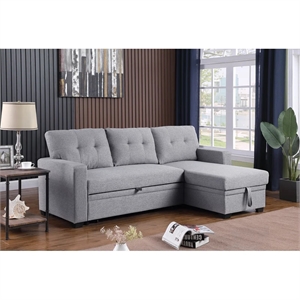Kingfisher Lane Traditional Fabric Reversible Sleeper Sectional in Light Gray