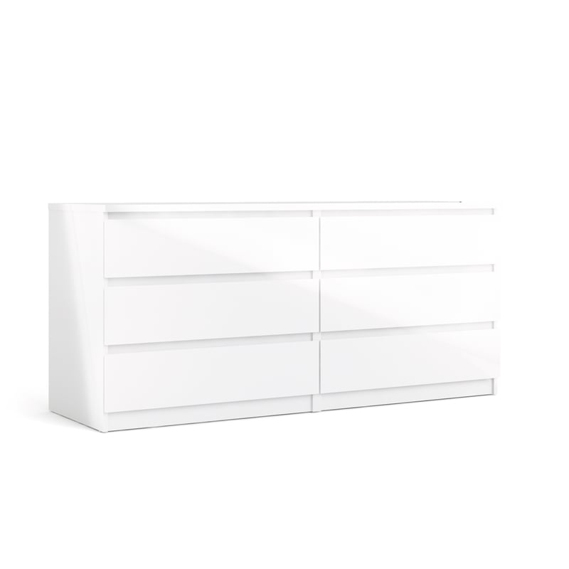 Kingfisher Lane Contemporary 6 Drawer Wood Double Dresser in White High Gloss