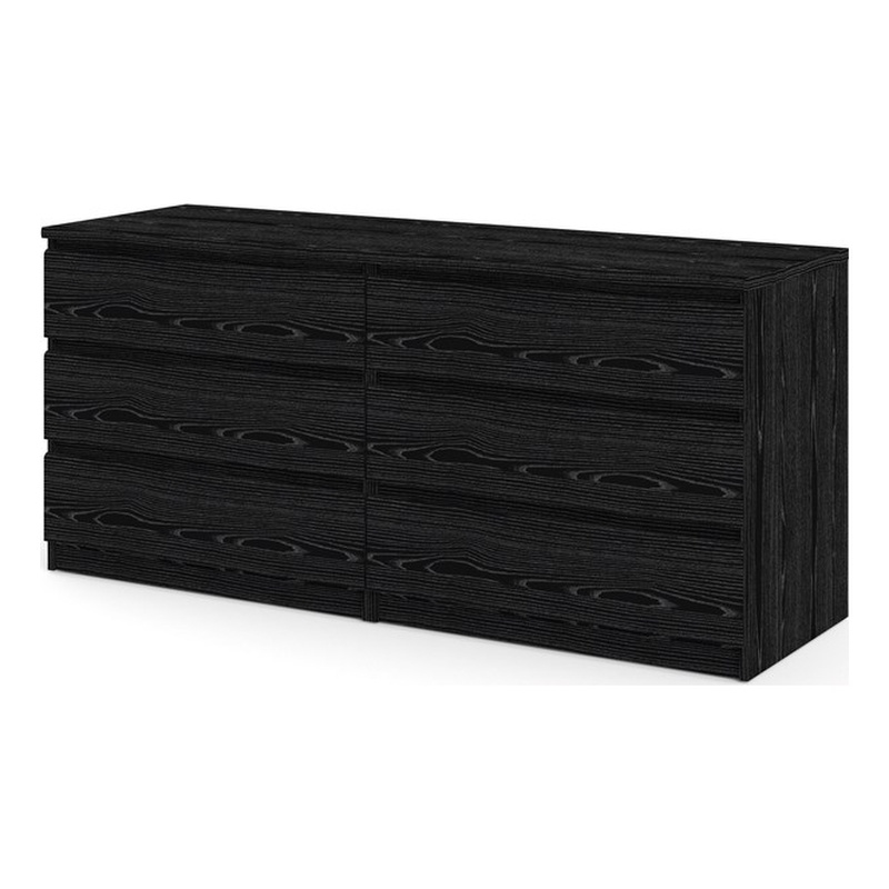 Kingfisher Lane Contemporary 6 Drawer Wood Double Dresser in Black Woodgrain