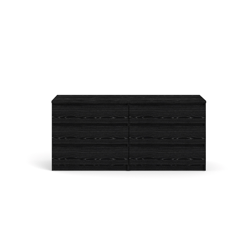 Kingfisher Lane Contemporary 6 Drawer Wood Double Dresser in Black Woodgrain