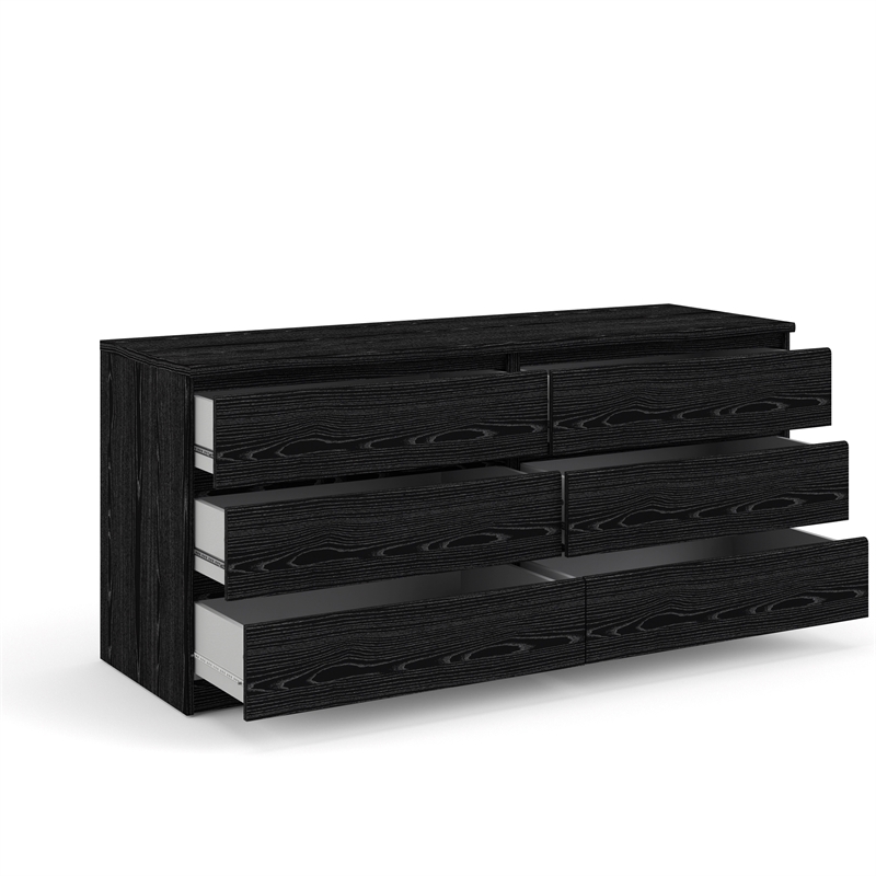 Kingfisher Lane Contemporary 6 Drawer Wood Double Dresser in Black Woodgrain