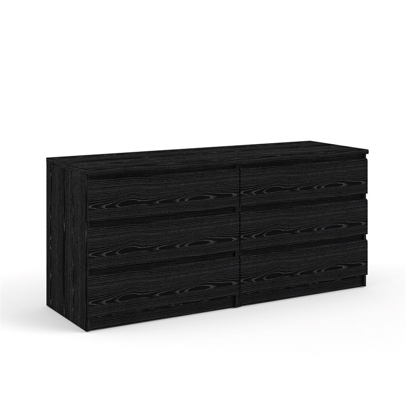 Kingfisher Lane Contemporary 6 Drawer Wood Double Dresser in Black Woodgrain