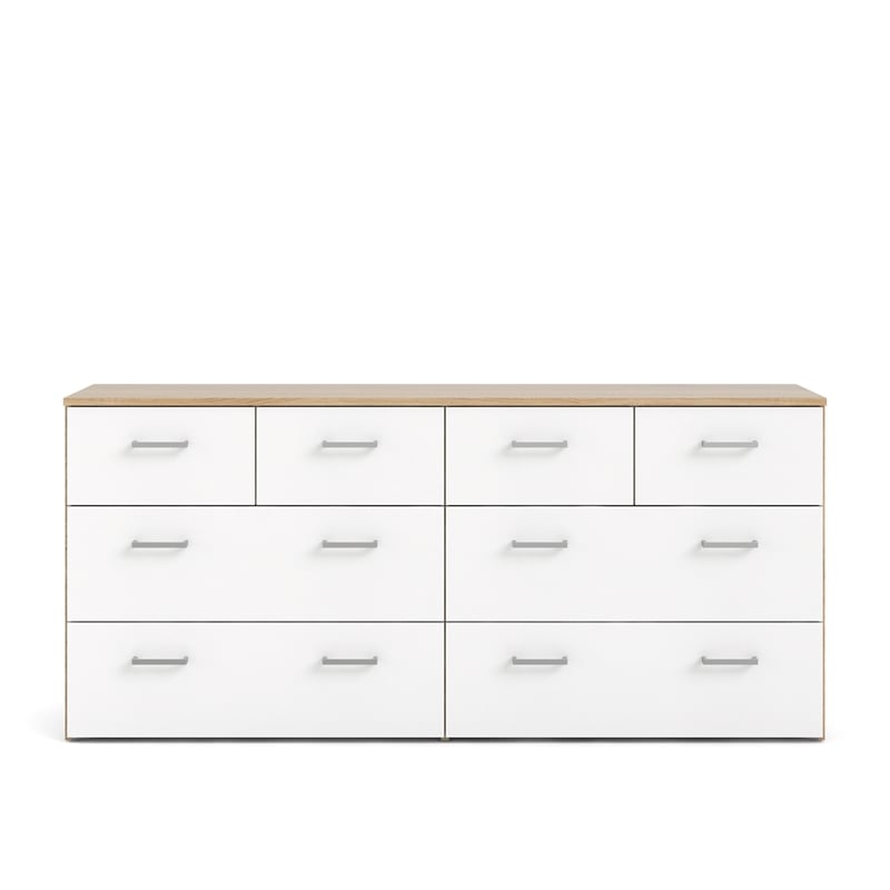 Kingfisher Lane Contemporary 8 Drawer Wood Double Dresser in Oak & White