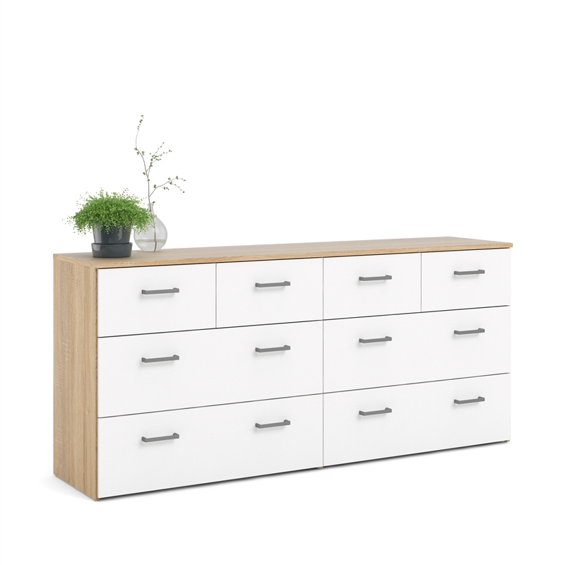 Kingfisher Lane Contemporary 8 Drawer Wood Double Dresser in Oak & White