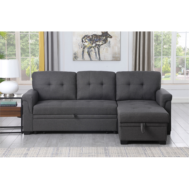 Kingfisher Lane Modern Linen Fabric Reversible Sleeper Sofa with Chaise in Gray