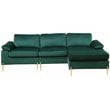 Kingfisher Lane Modern Velvet Sectional Sofa in Green with Gold legs