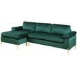 Kingfisher Lane Modern Velvet Sectional Sofa in Green with Gold legs