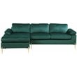 Kingfisher Lane Modern Velvet Sectional Sofa in Green with Gold legs