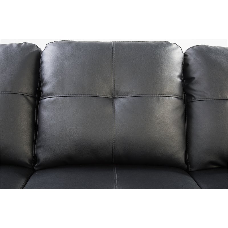 Kingfisher Lane Transitional Faux Leather Sectional Sofa with Ottoman in Black