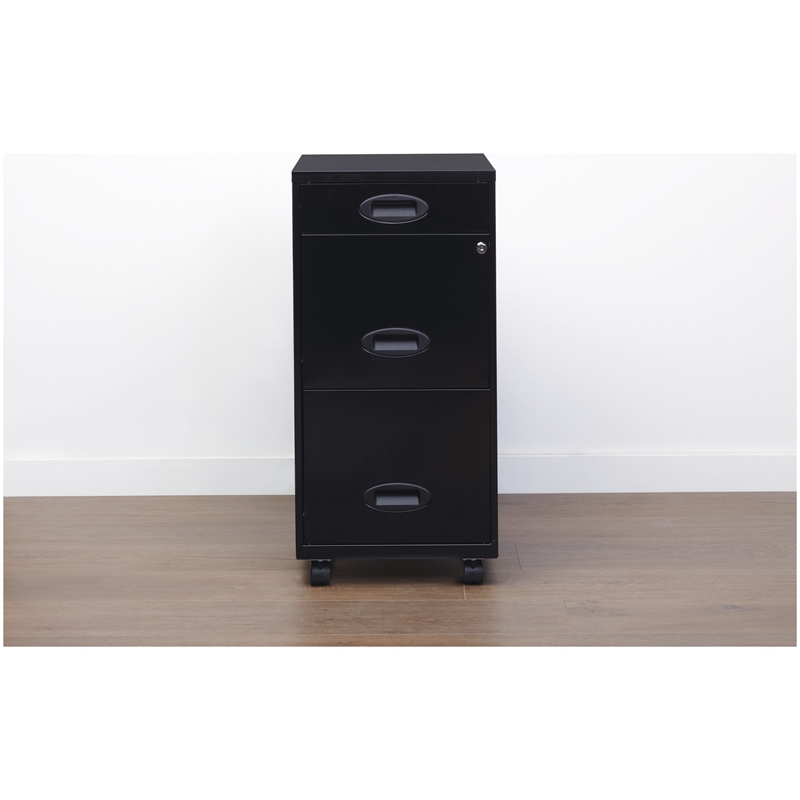 Kingfisher Lane 3 Drawer Mobile Metal Filing Cabinet with Pencil Drawer in Black